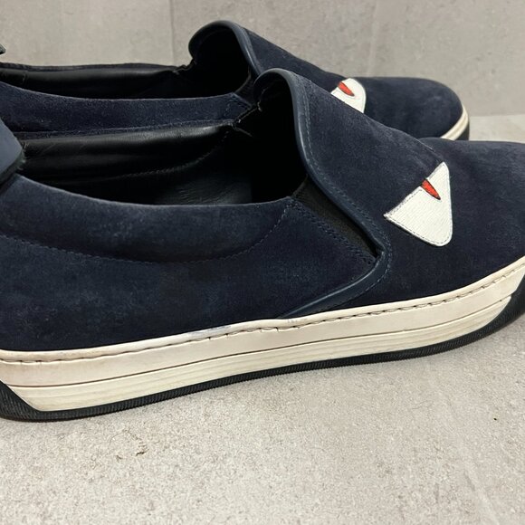 FENDI Monster Slip On Spike Navy Blue Suede Shoes sz US 8 UK 7 - Picture 5 of 8